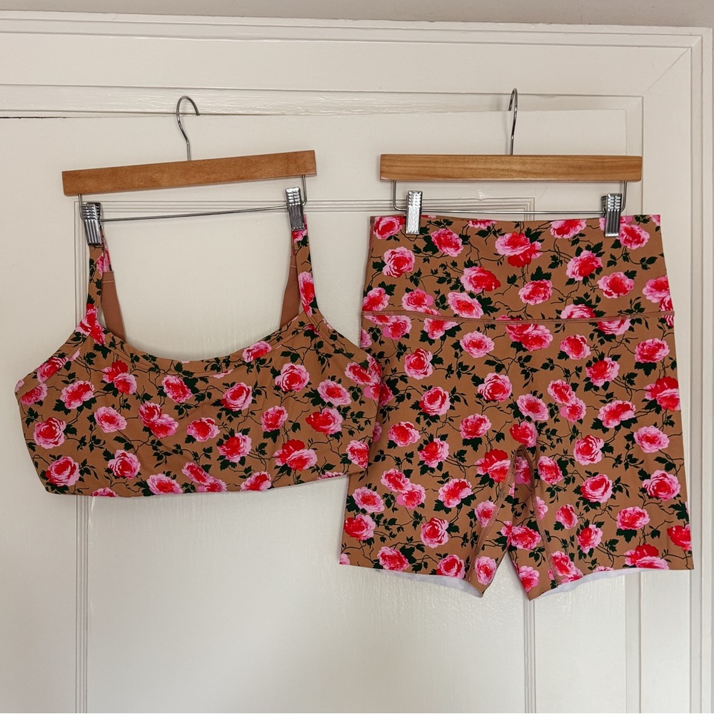 Offline by aerie | Floral Print Sports Bra and Bike Shorts Matching Set